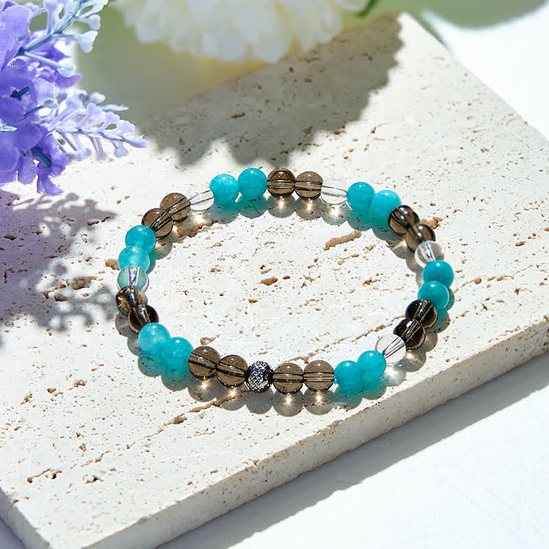 Olivenorma Clear Crystal Smoky Quartz Blue Apatite Beads Bracelet - image 2
