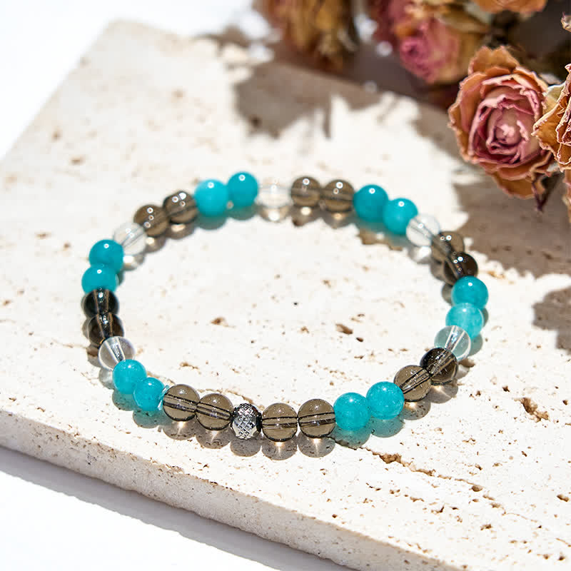 Olivenorma Clear Crystal Smoky Quartz Blue Apatite Beads Bracelet - image 3