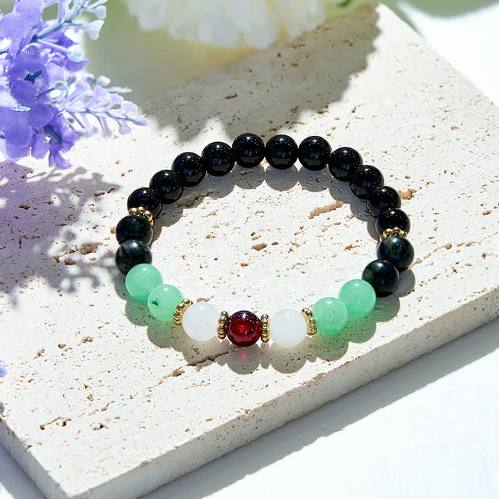 Olivenorma Natural Obsidian Garnet Beads Bracelet - Clear Crystal & Obsidian & Garnet & Green Fluorite - image 0