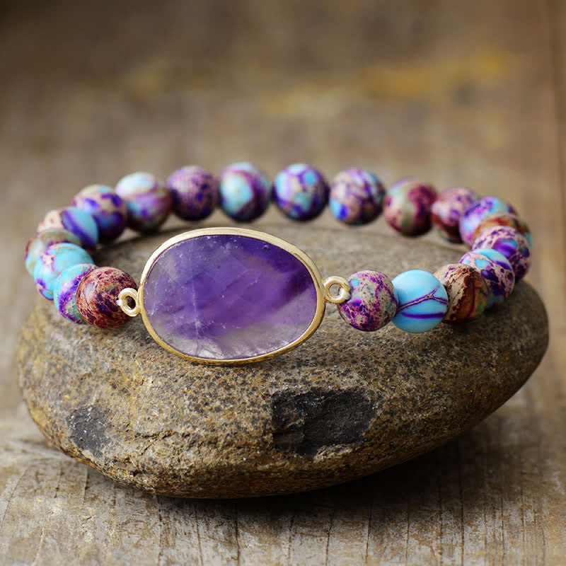 Olivenorma 8mm Amethyst Purple Emperor Stone Braided Bracelet - Amethyst & Purple Emperor Stone - image 0