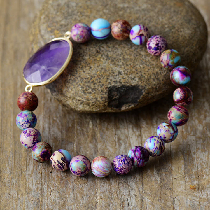 Olivenorma 8mm Amethyst Purple Emperor Stone Braided Bracelet - image 1