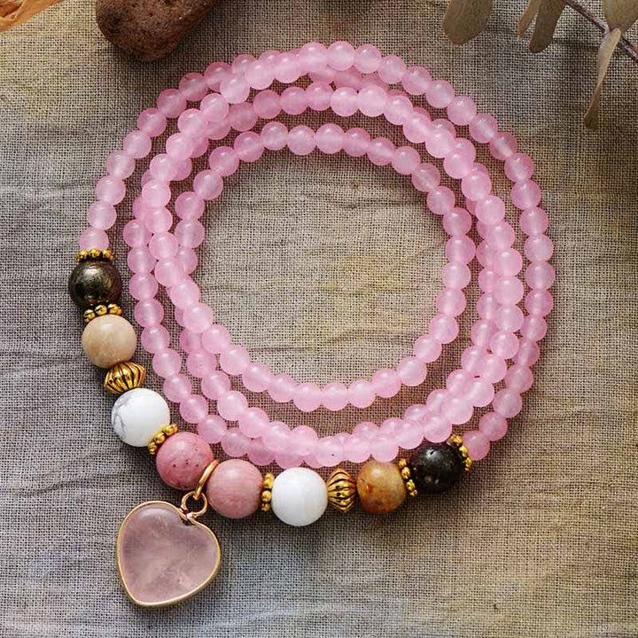 Olivenorma Rose Quartz Rhodonite Beads Multi-layer Bracelet - Rose Quartz & Rhodonite - image 0
