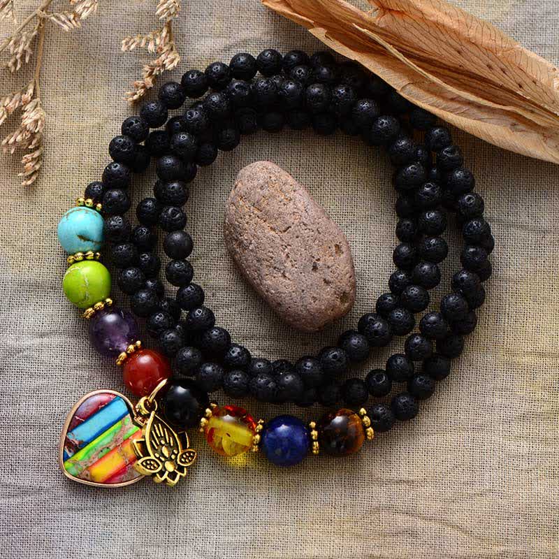 Olivenorma Chakra Pendant Lava Stone Beads Multi-layer Bracelet - Chakra & Lava Stone - image 0