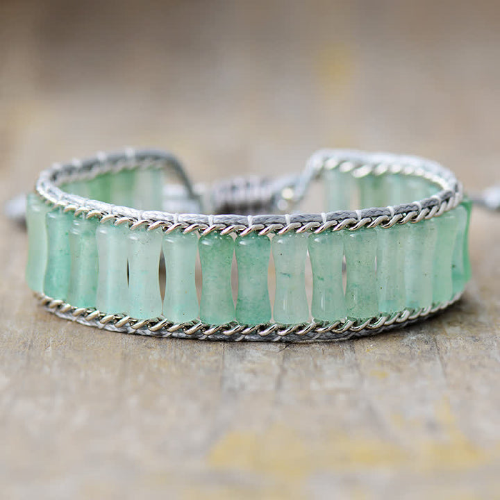 Olivenorma Bamboo Shape Crystal Beads Wrap Bracelet - Green Aventurine - image 0