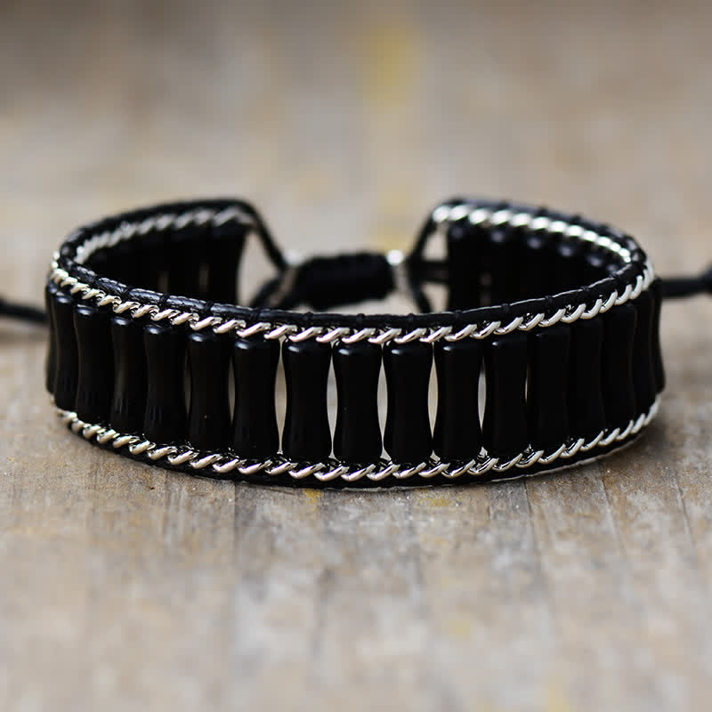 Olivenorma Bamboo Shape Crystal Beads Wrap Bracelet - Obsidian - image 6