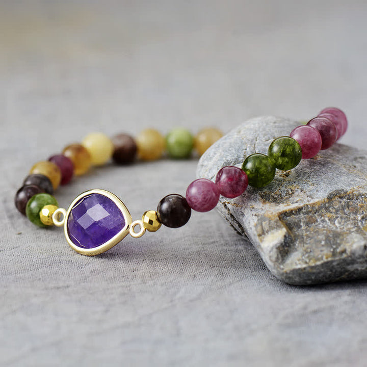 Olivenorma Natural Amethyst Tourmaline Beads Bracelet - Amethyst & Tourmaline - image 0