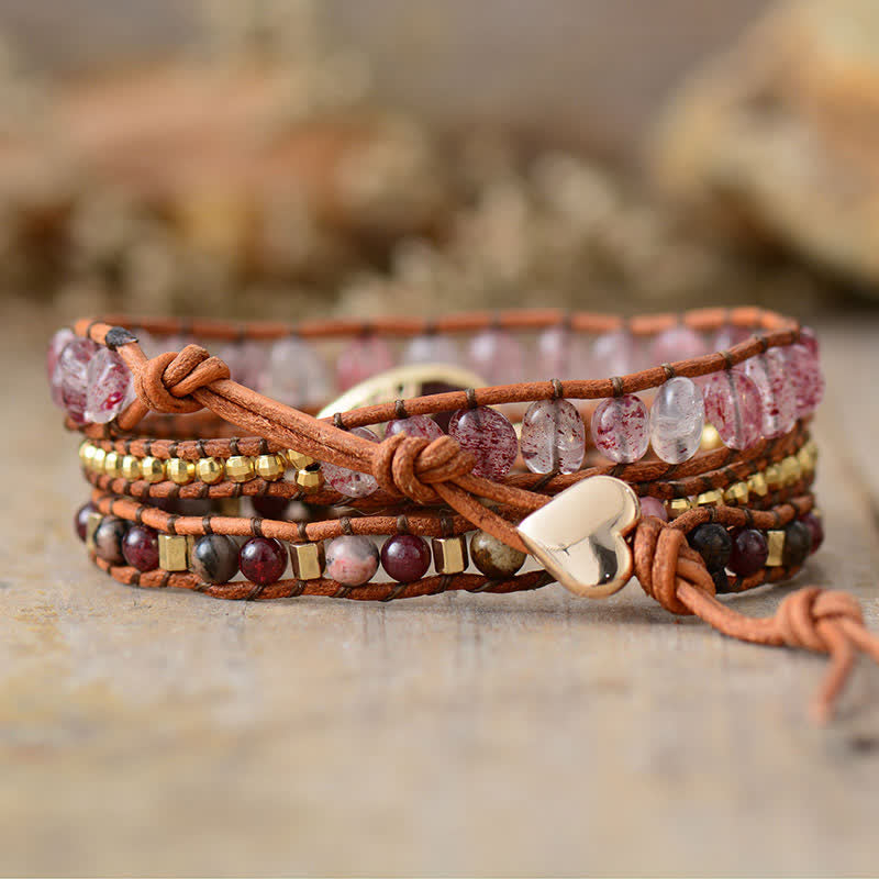 Olivenorma Natural Strawberry Quartz Rhodonite Wrap Bracelet - image 2