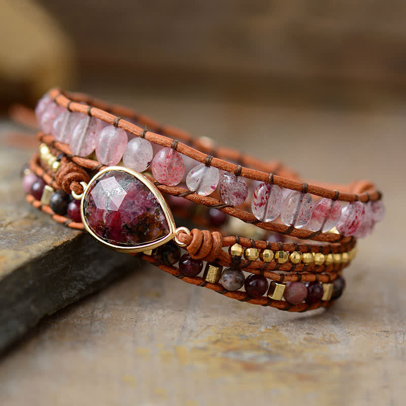 Olivenorma Natural Strawberry Quartz Rhodonite Wrap Bracelet - Strawberry Quartz & Rhodonite - image 0