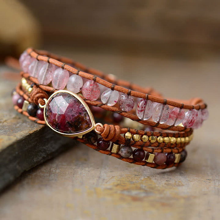 Olivenorma Natural Strawberry Quartz Rhodonite Wrap Bracelet - Strawberry Quartz & Rhodonite - image 0