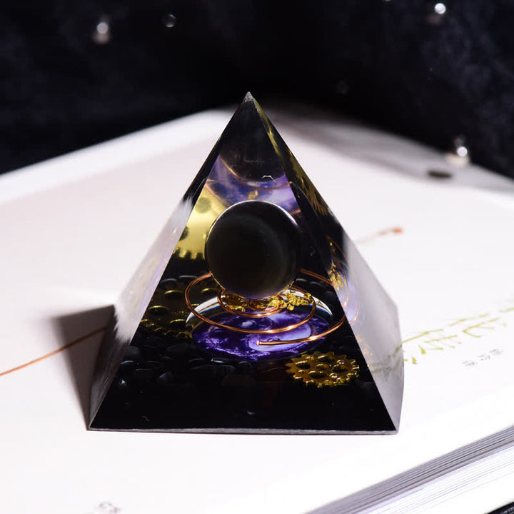 Olivenorma Obsidian Metal Coil Gear Orgone Pyramid - 10cm*10cm - image 0
