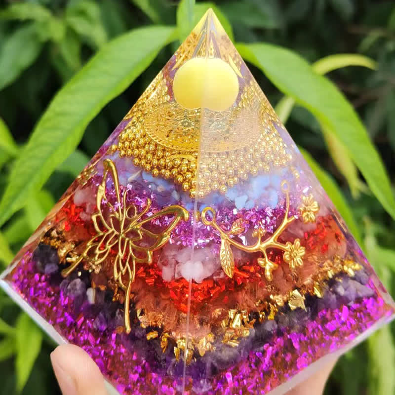 Olivenorma 10/15cm Natural Gravel Metal Butterfly Orgone Pyramid - image 3