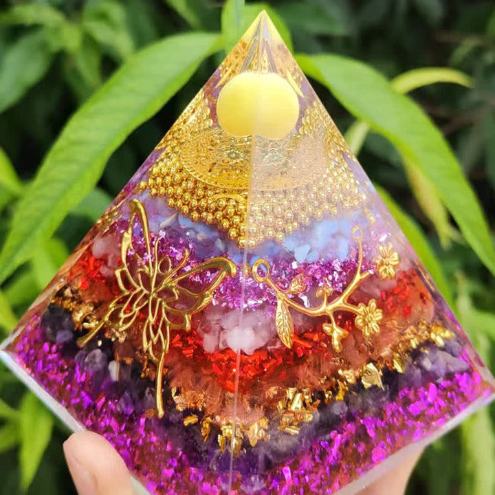 Olivenorma 10/15cm Natural Gravel Metal Butterfly Orgone Pyramid - image 3
