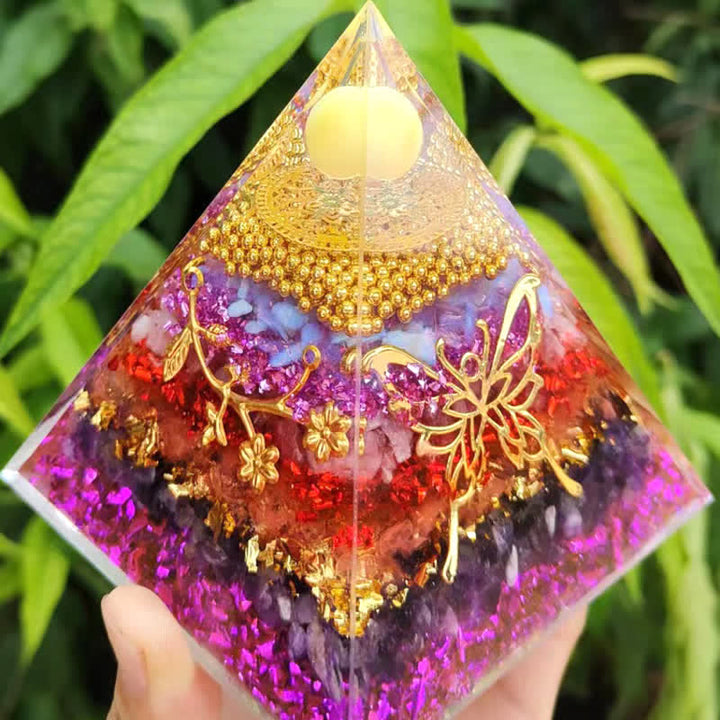 Olivenorma 10/15cm Natural Gravel Metal Butterfly Orgone Pyramid - image 1
