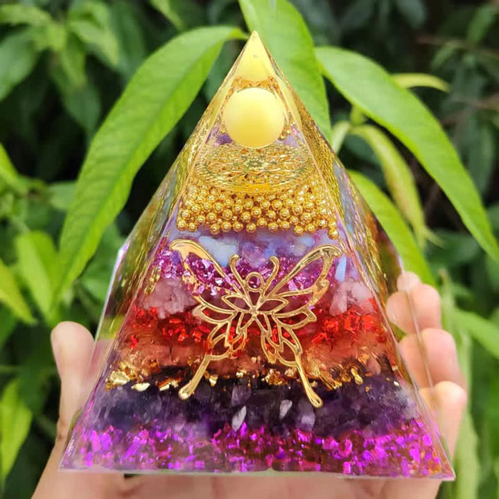 Olivenorma 10/15cm Natural Gravel Metal Butterfly Orgone Pyramid - image 2