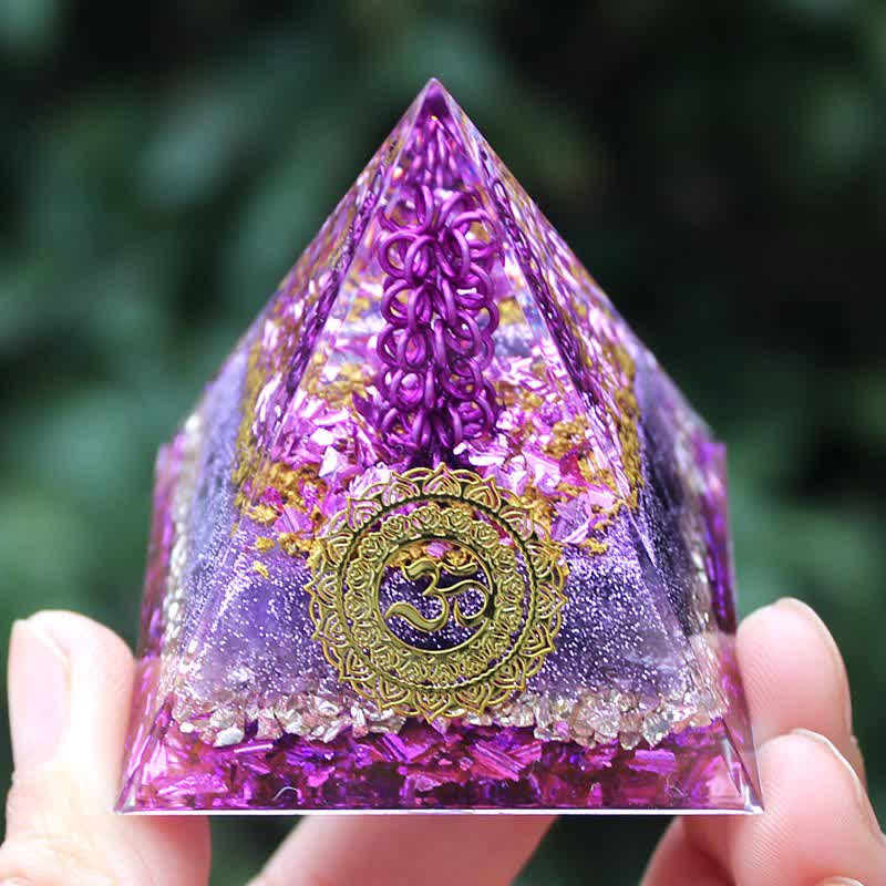 Olivenorma Amethyst Stone Metal Wire Om Symbol Orgone Pyramid - 6cm*6cm - image 0