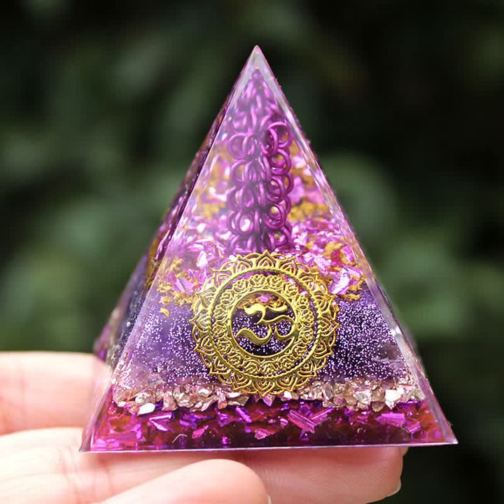 Olivenorma Amethyst Stone Metal Wire Om Symbol Orgone Pyramid - image 1