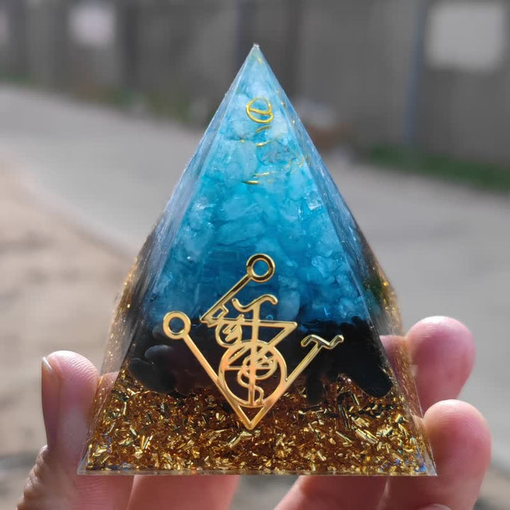 Olivenorma Natural Aquamarine Obsidian Orgone Pyramid - 15cm*15cm - image 0