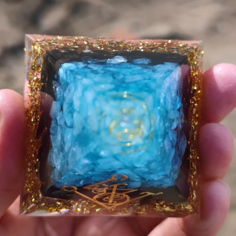 Olivenorma Natural Aquamarine Obsidian Orgone Pyramid - image 2