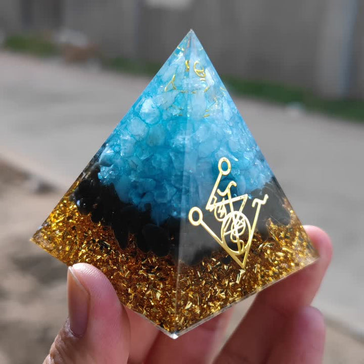 Olivenorma Natural Aquamarine Obsidian Orgone Pyramid - image 1