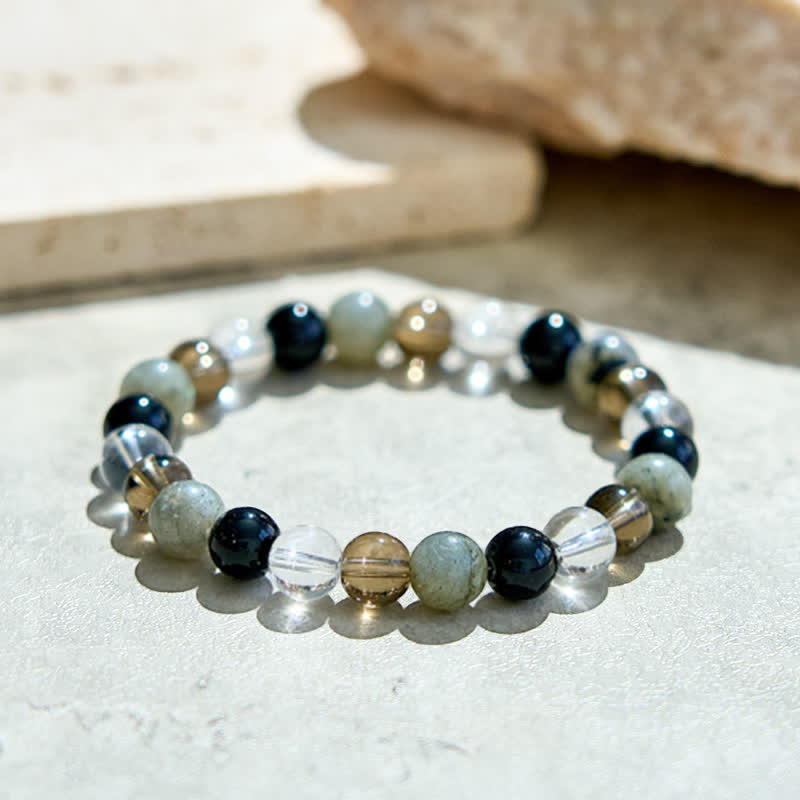 Olivenorma Clear Crystal Labradorite Obsidian Smoky Quartz Beaded Bracelet - image 2