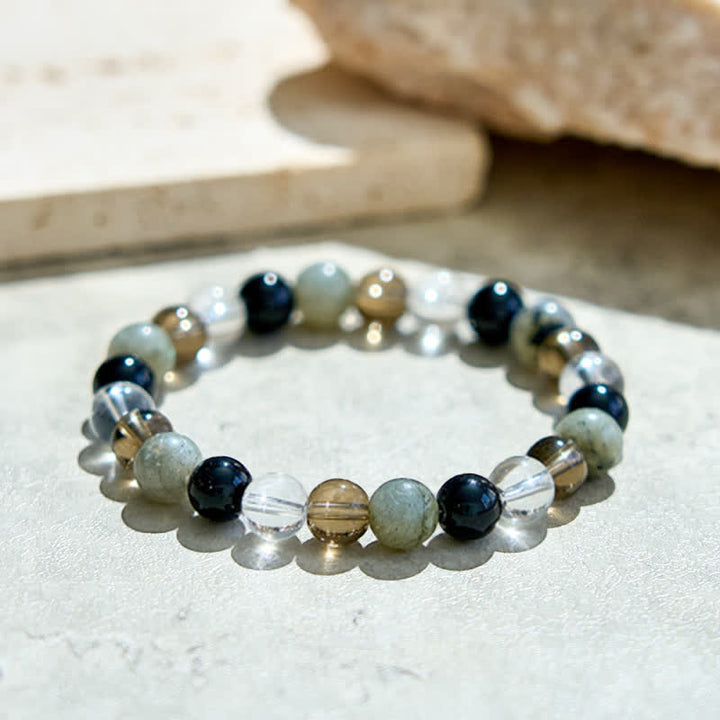 Olivenorma Clear Crystal Labradorite Obsidian Smoky Quartz Beaded Bracelet - image 2