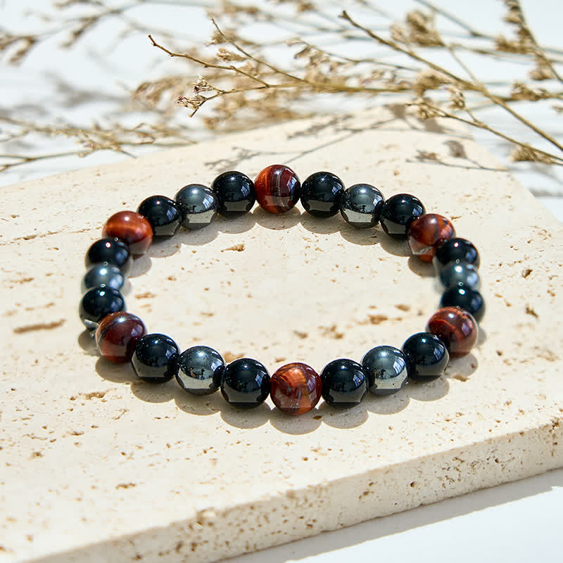 Olivenorma Red Tiger Eye Obsidian Hematite Beaded Bracelet - image 0