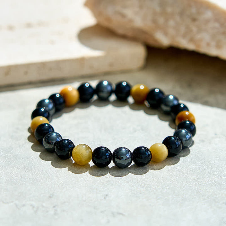 Olivenorma Yellow Tiger Eye Obsidian Hematite Beaded Bracelet - image 3