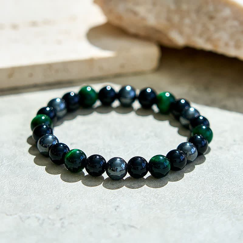 Olivenorma Green Tiger Eye Obsidian Hematite Beaded Bracelet - image 3