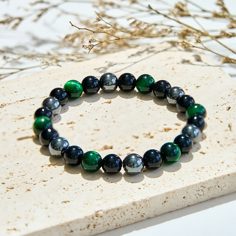Olivenorma Green Tiger Eye Obsidian Hematite Beaded Bracelet - image 2