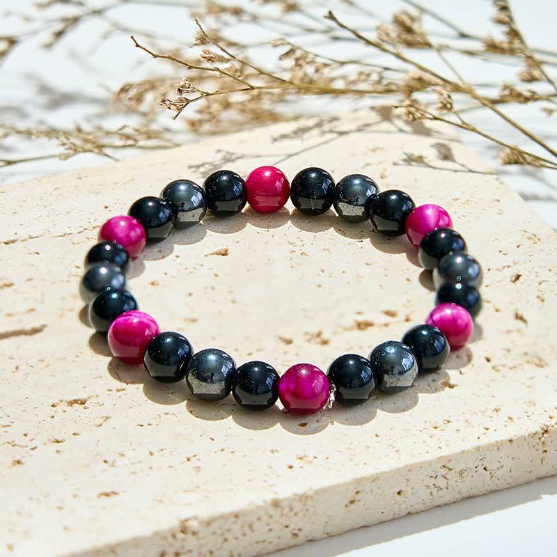 Olivenorma Rose Red Tiger Eye Obsidian Hematite Beaded Bracelet - image 2