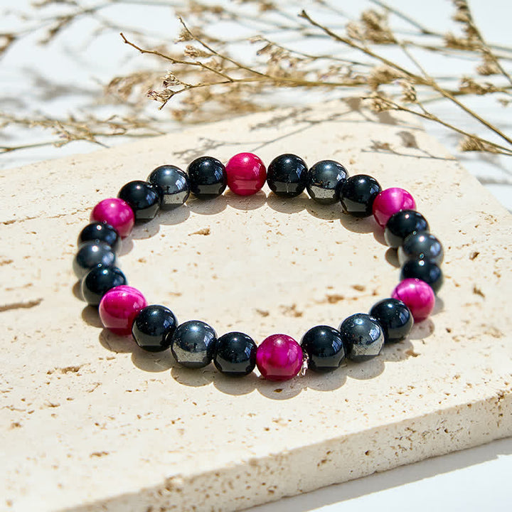 Olivenorma Rose Red Tiger Eye Obsidian Hematite Beaded Bracelet - image 2