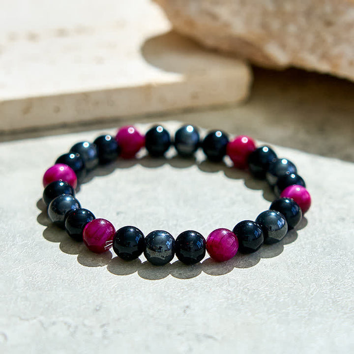Olivenorma Rose Red Tiger Eye Obsidian Hematite Beaded Bracelet - image 3