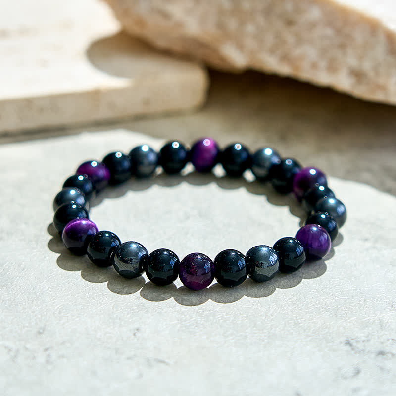 Olivenorma Purple Tiger Eye Obsidian Hematite Beaded Bracelet - image 2