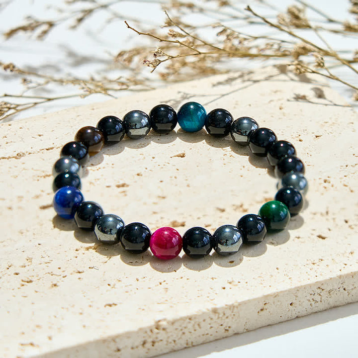 Olivenorma Multicolor Tiger Eye Obsidian Hematite Beaded Bracelet - Multicolor Tiger Eye - image 0