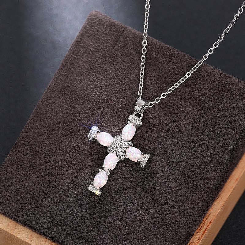 Olivenorma Natural Fire Opal Cross Pendant Necklace - image 4