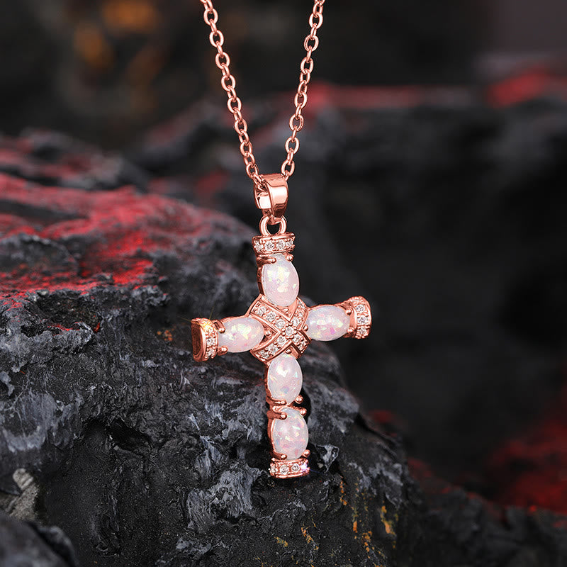 Olivenorma Natural Fire Opal Cross Pendant Necklace - image 8