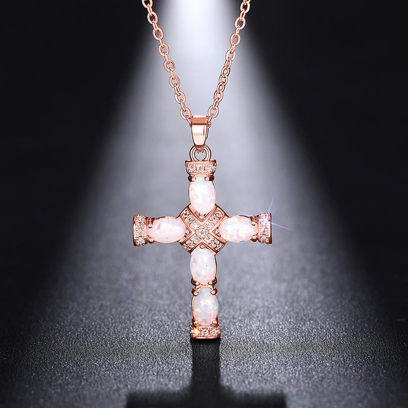 Olivenorma Natural Fire Opal Cross Pendant Necklace - image 9