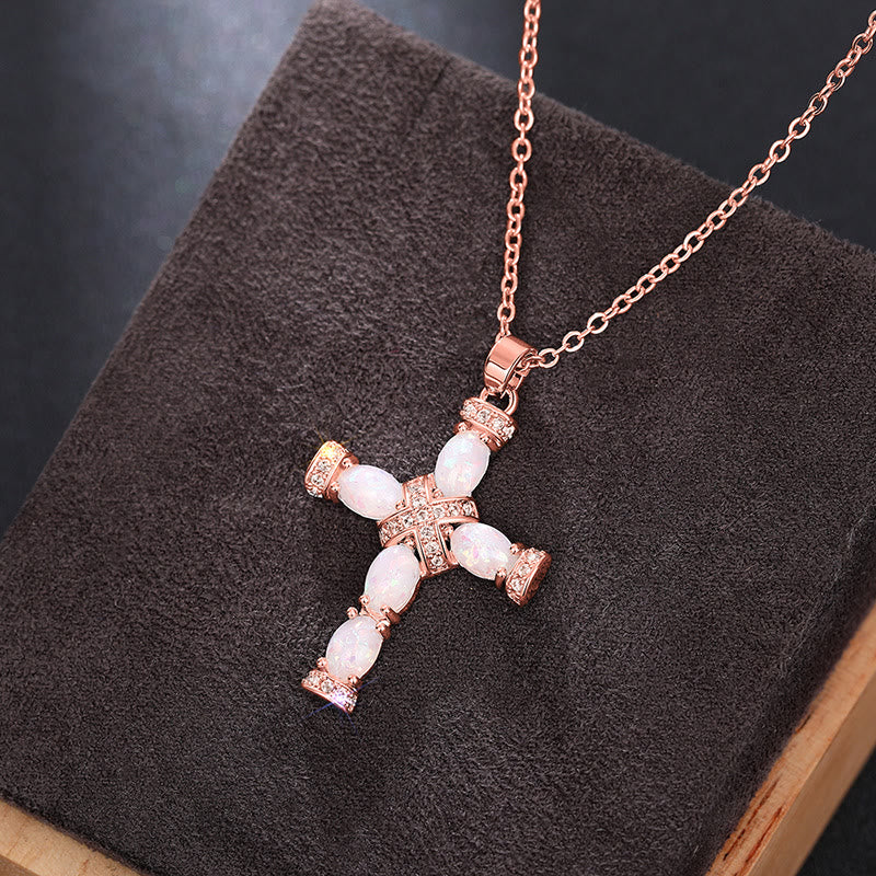 Olivenorma Natural Fire Opal Cross Pendant Necklace - image 11