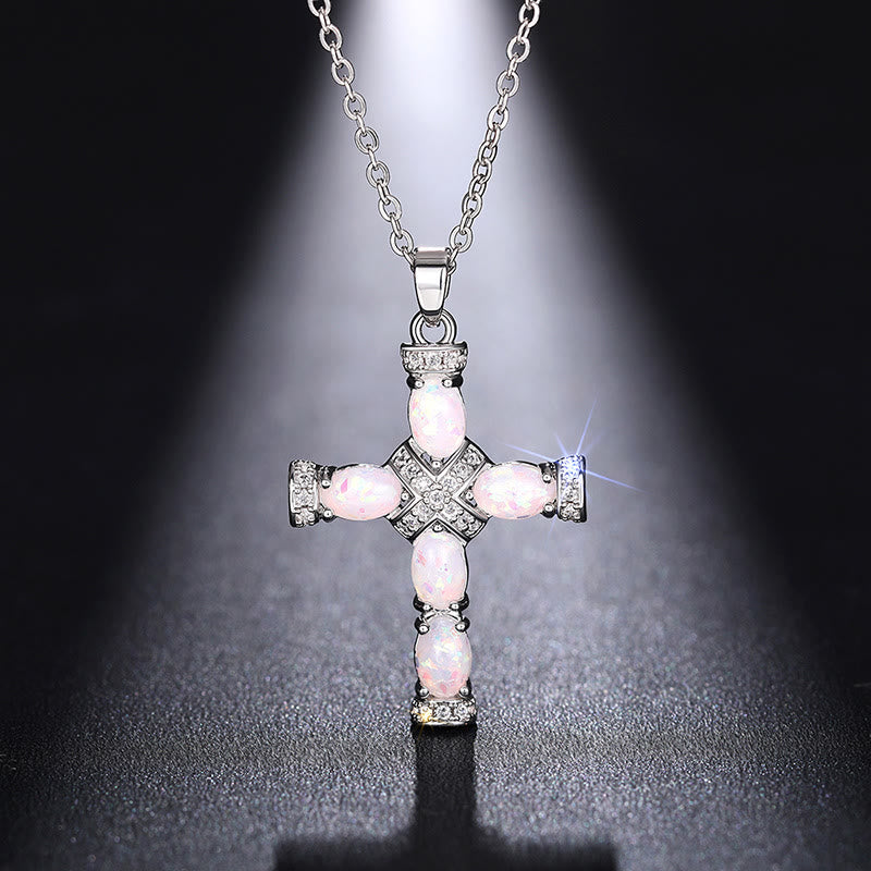 Olivenorma Natural Fire Opal Cross Pendant Necklace - image 2