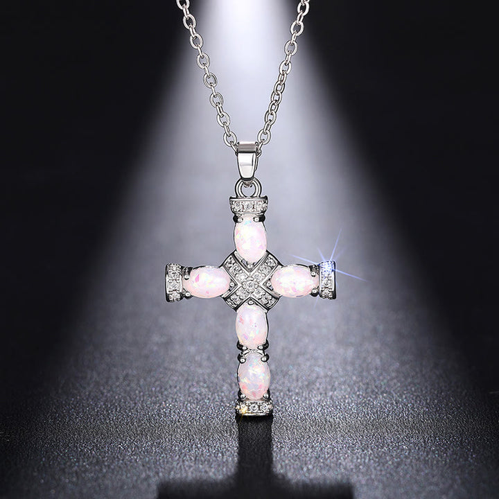 Olivenorma Natural Fire Opal Cross Pendant Necklace - image 2