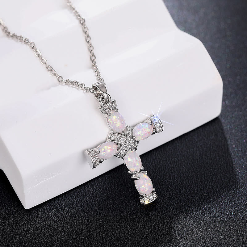 Olivenorma Natural Fire Opal Cross Pendant Necklace - image 5