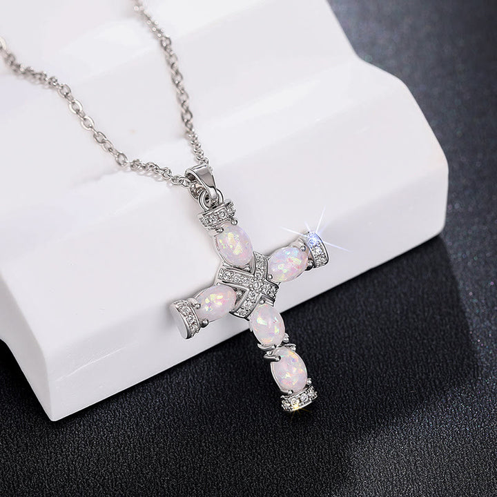 Olivenorma Natural Fire Opal Cross Pendant Necklace - image 5