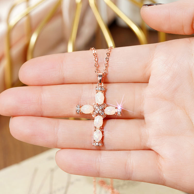 Olivenorma Natural Fire Opal Cross Pendant Necklace - image 10
