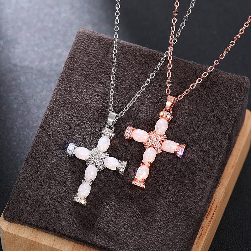 Olivenorma Natural Fire Opal Cross Pendant Necklace - image 14