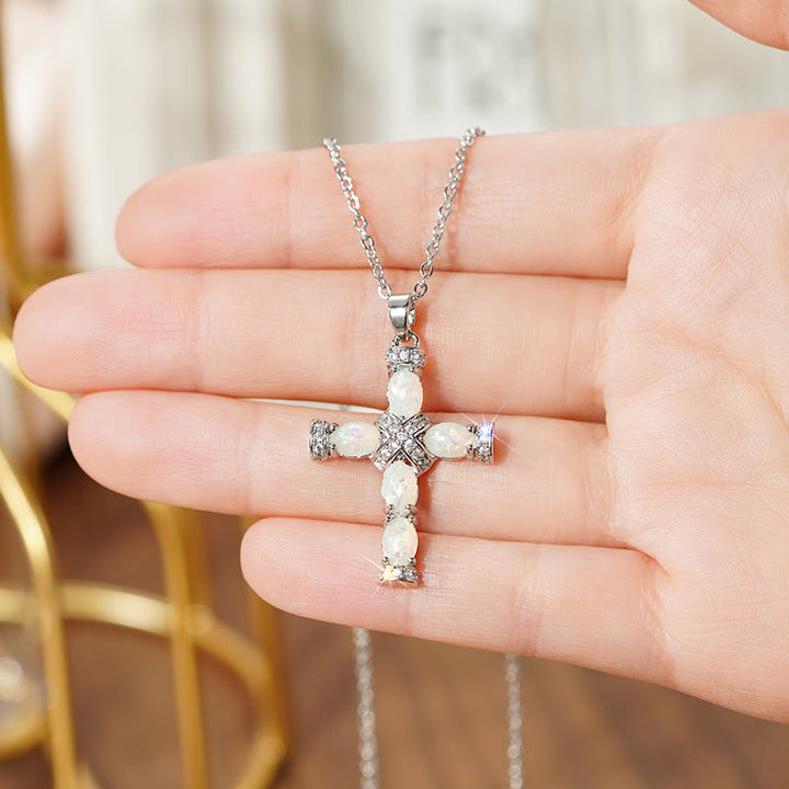 Olivenorma Natural Fire Opal Cross Pendant Necklace - image 3