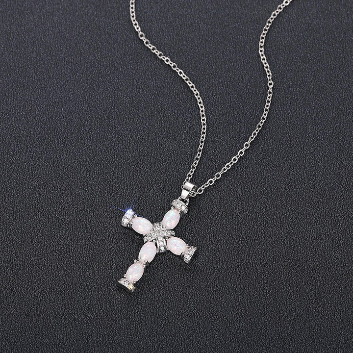 Olivenorma Natural Fire Opal Cross Pendant Necklace - image 6