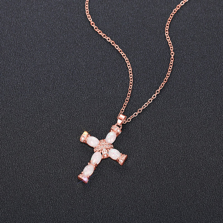Olivenorma Natural Fire Opal Cross Pendant Necklace - image 13