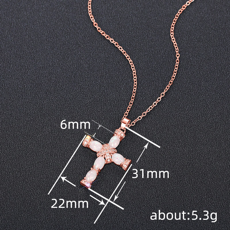 Olivenorma Natural Fire Opal Cross Pendant Necklace - image 15