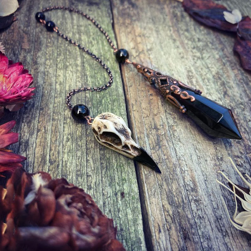 Olivenorma Viking Raven Skull Figurine Natural Obsidian Pendulum - Obsidian - image 0