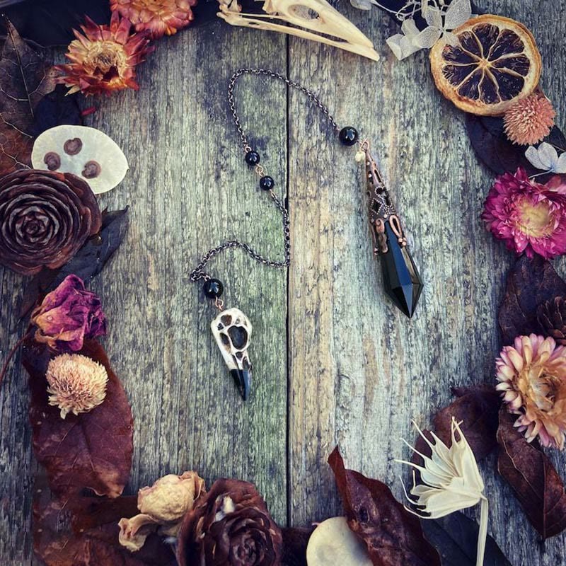 Olivenorma Viking Raven Skull Figurine Natural Obsidian Pendulum - image 3